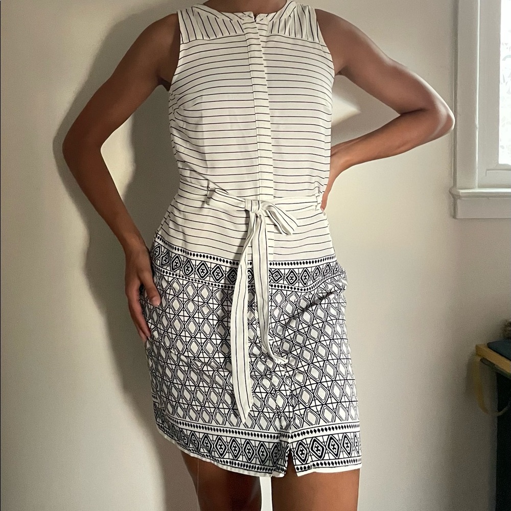 High Neck Button Up Front Tie Dress